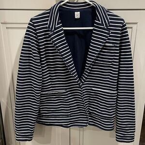 GAP Women's Large navy & white striped single button casual knit blazer jacket